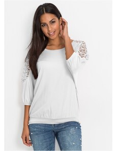 bonprix Oversized tričko s čipkou, farba biela, rozm. 32/34