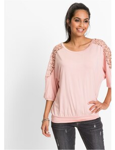 bonprix Oversized tričko s čipkou, farba ružová