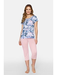Babella Elegantné dámske pyžamo kvetované Primavera, Farba nebesky modrá-ružová