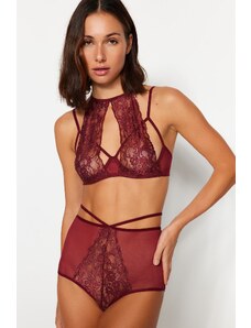 Trendyol Burgundy Lace Piping Detailed Rope Strap Coverless Knitted Underwear Set