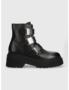 Kožené členkové topánky Tommy Jeans TJW CHUNKY BOOT HARDWARE dámske, čierna farba, na platforme, EN0EN02443