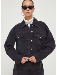 Rifľová bunda Abercrombie & Fitch dámska, čierna farba, prechodná, oversize