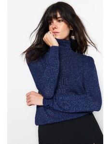 Trendyol Collection Námornícka modrá glitrový stojanový sveter s golierom