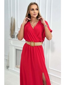 Kesi Long dress with a decorative belt of red color