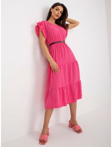 Fashionhunters Dark pink sundress with frills and short sleeves