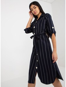 Fashionhunters Dark blue striped shirt dress with large buttons
