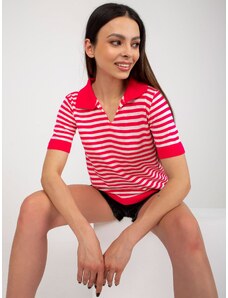 Fashionhunters Fluo pink-white striped knitted blouse