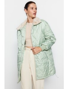Trendyol Collection Mätový oversize golier plyšový kabát s detailným zapínaním