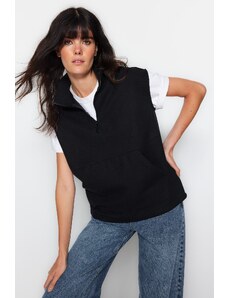 Trendyol Black Thessaloniki/Knitwear look, golier na zips Regular Fit, nulové rukávy, Pletená mikina