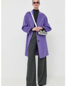 Vlnený kabát Beatrice B fialová farba, prechodný, oversize