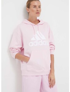 Bavlnená mikina adidas dámska, ružová farba, s kapucňou, s potlačou