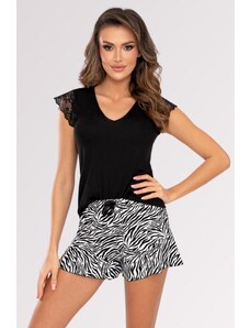 Donna Elegantné luxusné pyžamo krátke Zebra čierne, Farba čierna