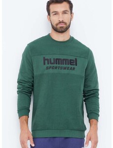 Bavlnená mikina Hummel pánska, zelená farba, s nášivkou
