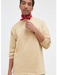Bavlnené tričko s dlhým rukávom Vans béžová farba, jednofarebný