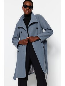 Trendyol Collection Sivý kabát s dlhým opaskom