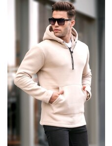 Madmext Beige Zipper Detailed Hooded Basic Sweatshirt 6005