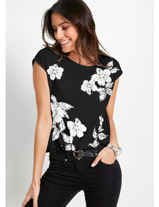 bonprix Tričko s kvetovaným vzorom, farba čierna
