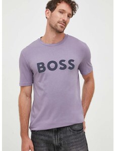 Boss Orange Bavlnené tričko BOSS BOSS CASUAL pánske,fialová farba,s potlačou,50481923