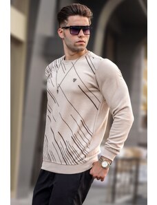 Madmext Beige Patterned Crewneck Knitwear Sweater 5963