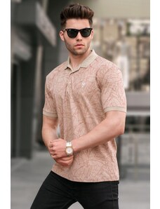 Madmext Beige Patterned Polo Neck T-Shirt 5876