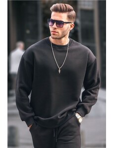 Madmext Black Crewneck Oversized Men's Charcoal Basic Sweatshirt 6048