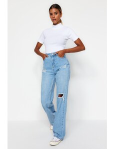 Trendyol Collection Svetlomodré džínsy so širokými nohavicami a vysokým pásom