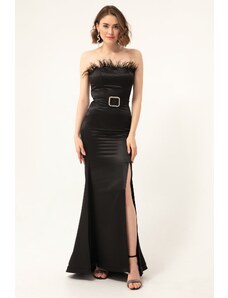 Lafaba Women's Black Strapless Mermaid Evening Dress with Stones and a Belt.