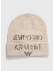 Detská čiapka s prímesou vlny Emporio Armani béžová farba biela