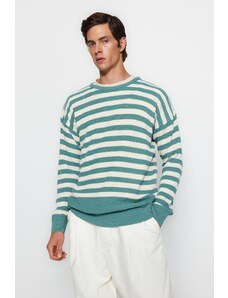 Trendyol Mint Oversize Fit Wide Fit Crew Neck Striped Knitwear Sweater