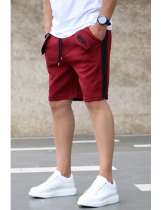 Madmext Burgundy Capri Shorts with Side Stripes 2919