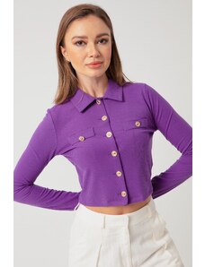 Lafaba Women's Purple Buttons Short Knitted Blouse