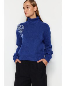 Trendyol Sax Stone detailný rolákový pletený sveter