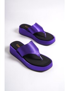 Capone Outfitters Capone Flat Heeled Flip-Flops Comfort Satin Fashion Lilac Women's Slippers.