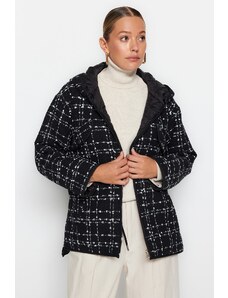 Trendyol Black Premium oversize obojstranný nositeľný tvídový prešívaný kabát