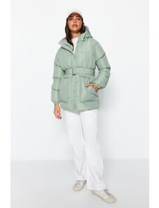 Trendyol Mint oversize nafukovací kabát s klenutou kapucňou a vodoodpudivým prostriedkom