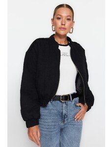 Trendyol Collection Čierny oversize kabátik Tweed Bomber Jacket