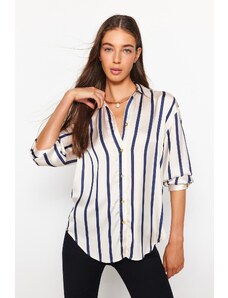 Trendyol Ecru Striped Satin Woven Shirt