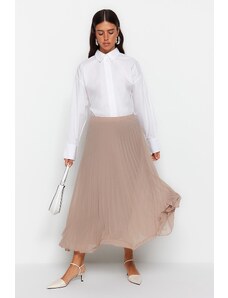 Trendyol Modest Béžová skladaná tkaná šifónová sukňa s elastickým pásom