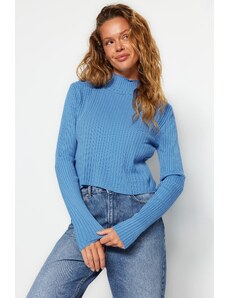 Trendyol Collection Modrý stojanový golier pletený sveter