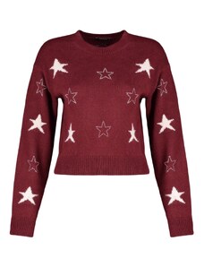 Trendyol Claret Red Crop mäkký textúrovaný vzorovaný pletený sveter