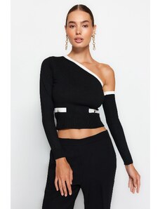 Trendyol Black Crop One Shoulder Sleeves Detachable Knitwear Sweater