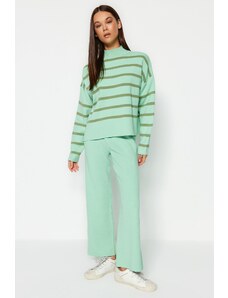 Trendyol Striped Knitwear Bottom-Top Suit with Green Pants