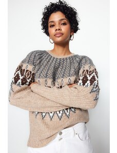 Trendyol Camel oversized pletený sveter