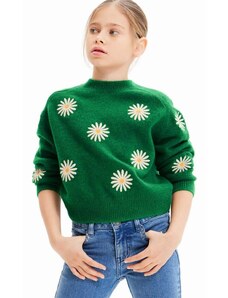 Detský sveter s prímesou vlny Desigual zelená farba
