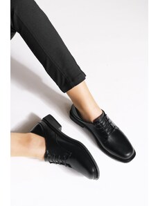 Marjin Women's Oxford Shoes Boots with Lace-up Masculinity Casual Shoes Rilen Black.