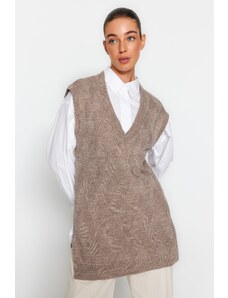 Trendyol Modest Norkový pletený sveter s výstrihom do V