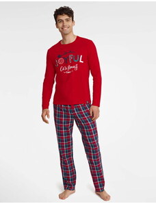 Henderson Pánske bavlnené vianočné pyžamo 40950-33X červené, Farba červená