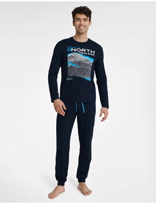 Henderson Pánske bavlnené pyžamo s dlhým rukávom Icicle 40953-59X tmavomodré, Farba tmavomodrá