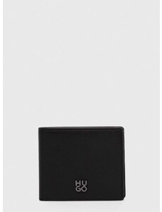 Kožená peňaženka HUGO pánsky, čierna farba