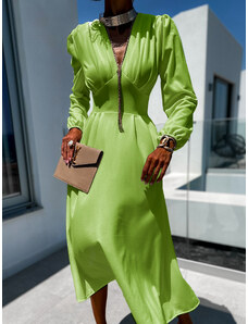 ErikaFashion Svetlo zelené elegantné šaty PHINANEY s dlhým rukávom